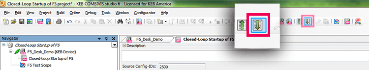 KEB Startup procedure using COMBIVIS 6 Software_Screenshot showing the Download-Parameters-to-Device_icon