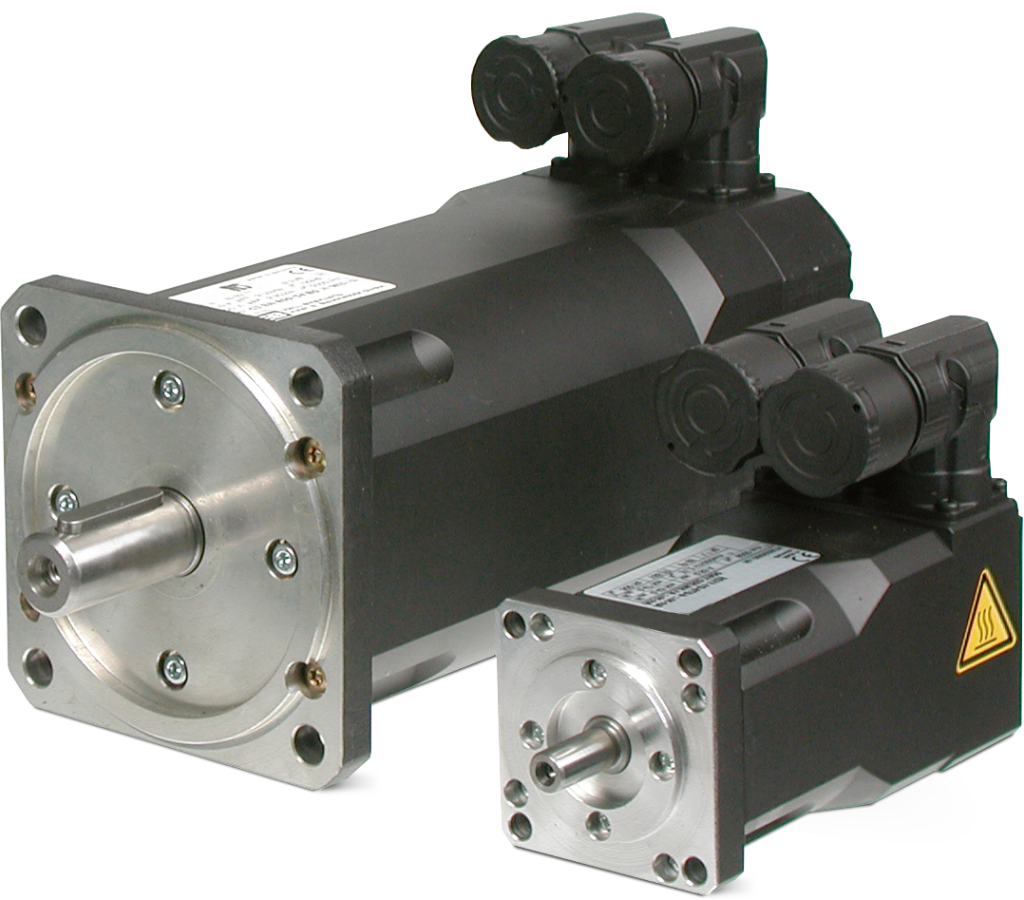 Two servo motors, large and small sizes side-by-side sold by KEB Automation
