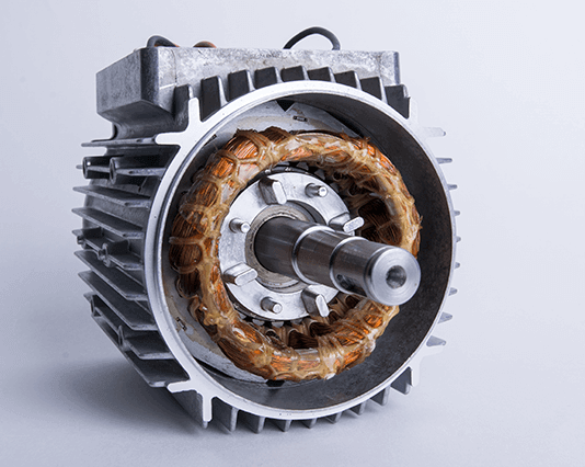induction motor open to reveal the rotor and stator components