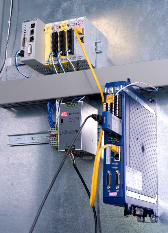 Safety PLC and KEB S6 drive using EtherCAT communication in a control panel cabinet