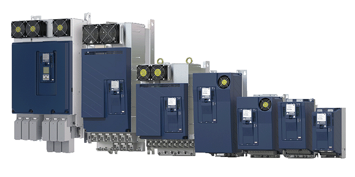 KEB F6 variable frequency drives (VFDs) product lineup of graduated sizes 2-9.