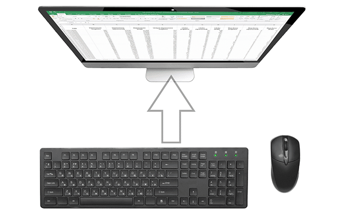 Computer with an Excel Spreadsheet, keyboard, and mouse to demonstrate communication inputs