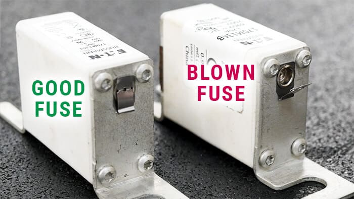 Comparison of a Good fuse and a blown fuse for a KEB R6 Regen Drive