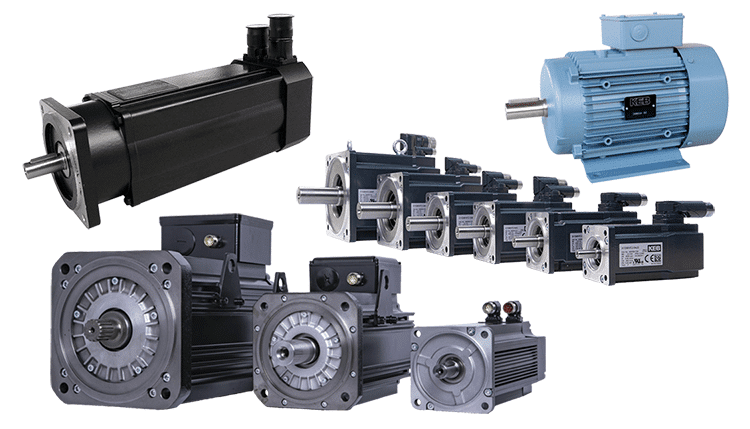 A picture of many servo motors and induction motors from KEB.